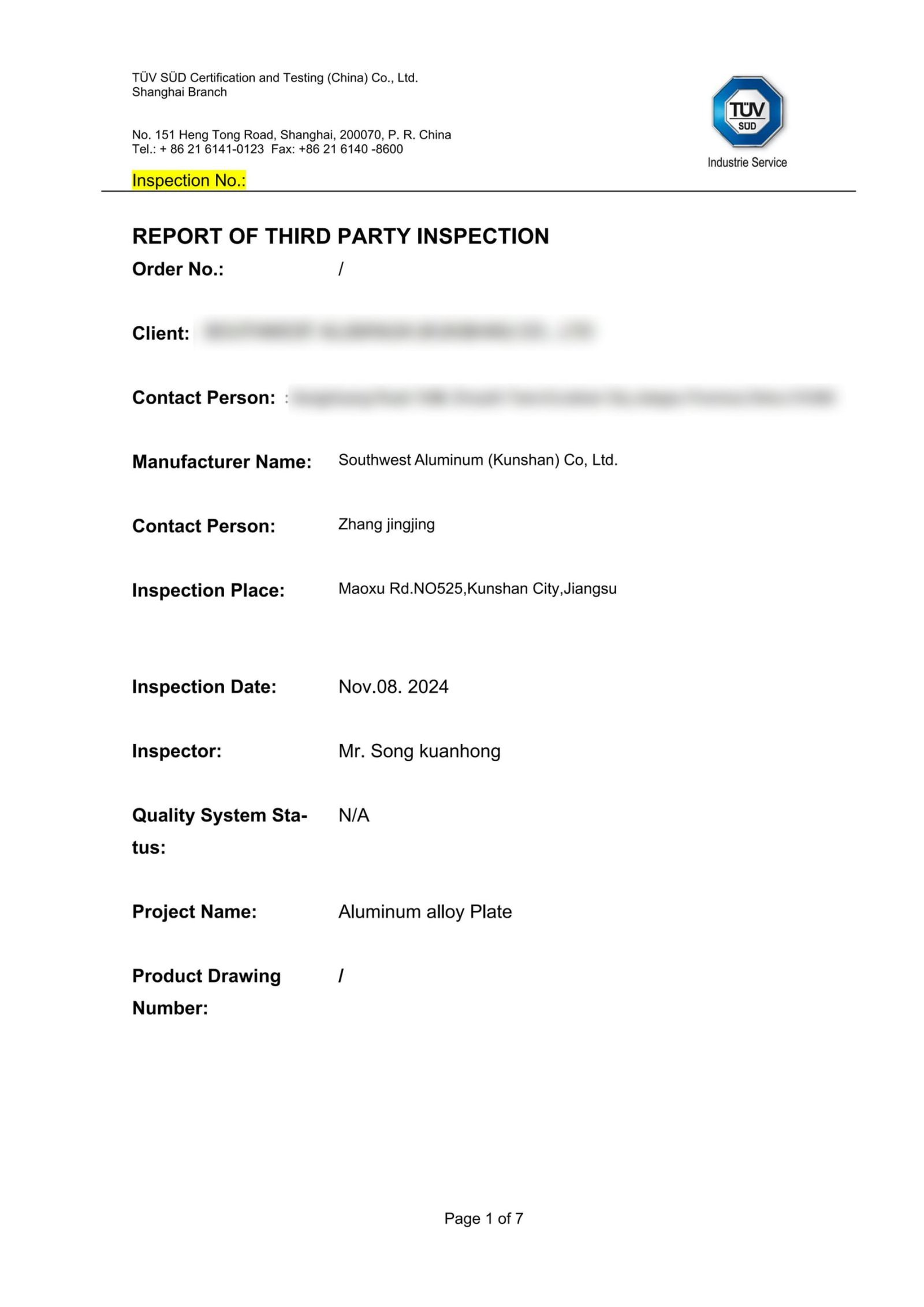 TUV EN10204 3.2 Certification