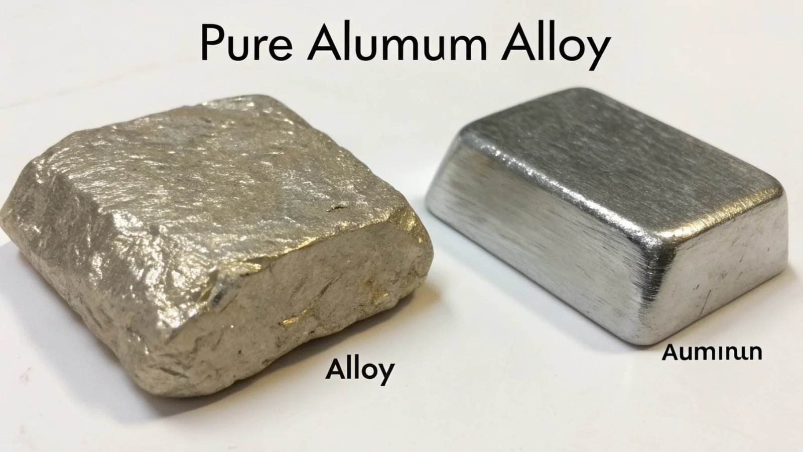 A close-up image showing the powdery white surface of aluminum corrosion next to the flaky, reddish-brown surface of steel rust.