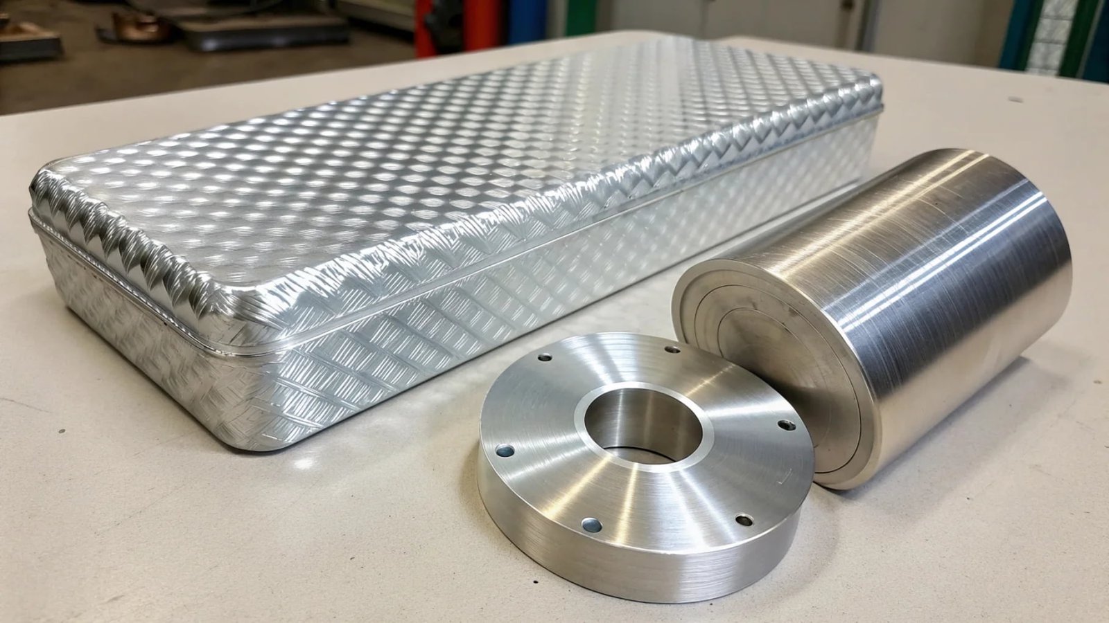 An infographic showing a block labeled 'Pure Aluminum (Al)' and another block labeled 'Aluminum Alloy' with smaller element icons like Mg, Si, and Cu mixed in.