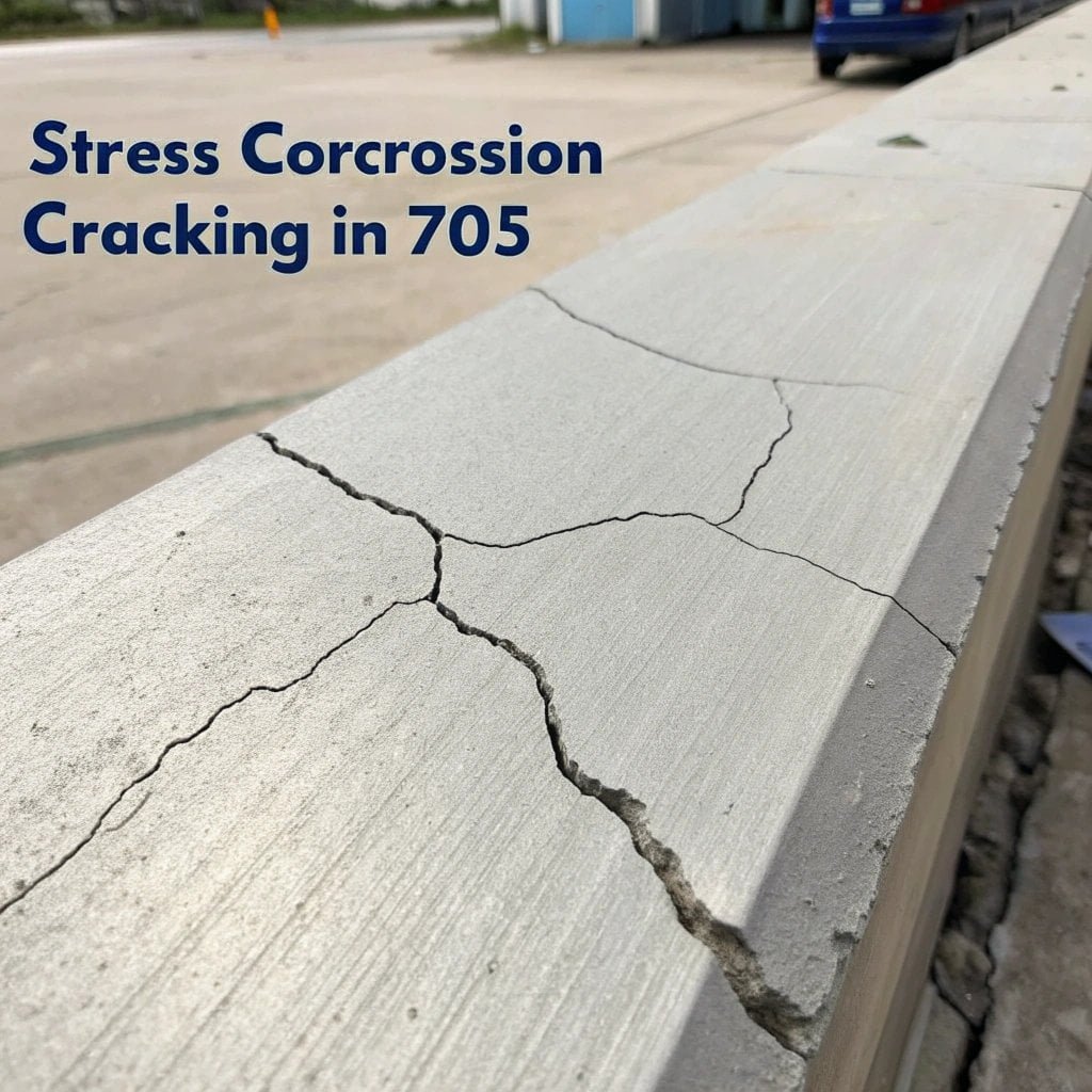 A magnified image showing a crack in a piece of metal, illustrating stress corrosion cracking