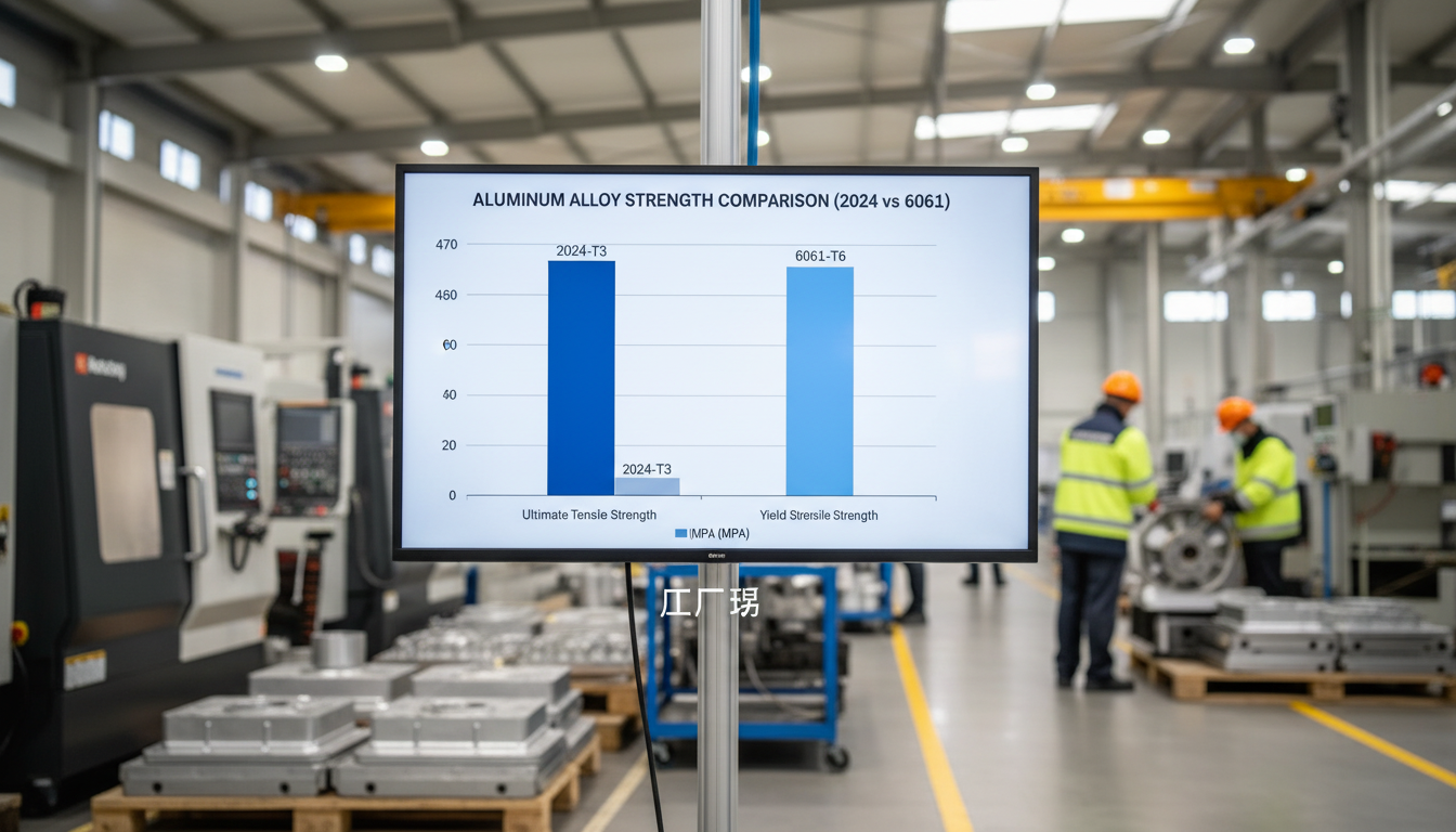 A head-to-head strength test bar graph comparing 2024-T3 and 6061-T6 ultimate tensile strength