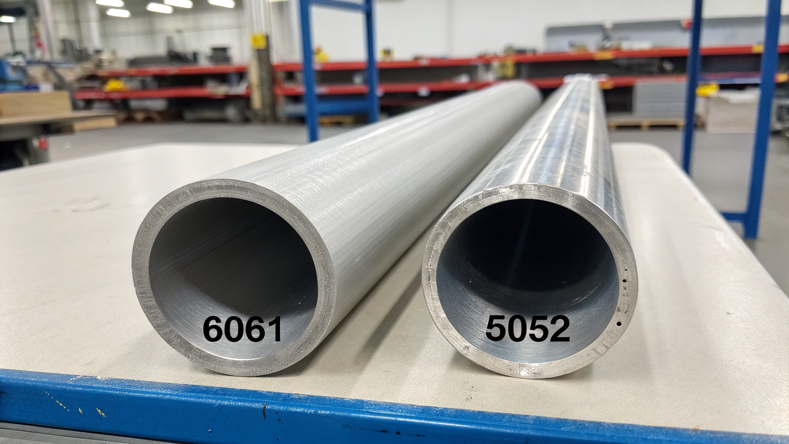A comparison chart showing the mechanical properties (Tensile Strength) of 6061-T6 and 5052-H32