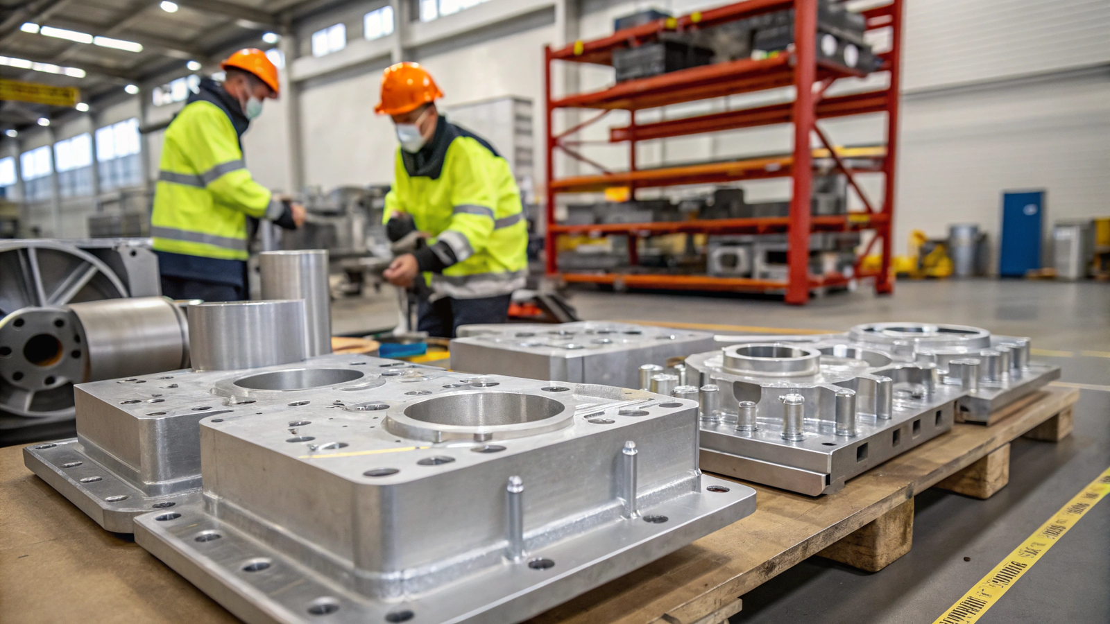 A technician carefully inspecting a large, custom-forged 2024 aluminum billet